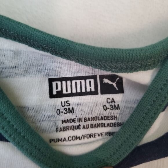 Puma 0-3 Months 4 Bodysuits Short Sleeve logo striped yellow green blue - Picture 8 of 9